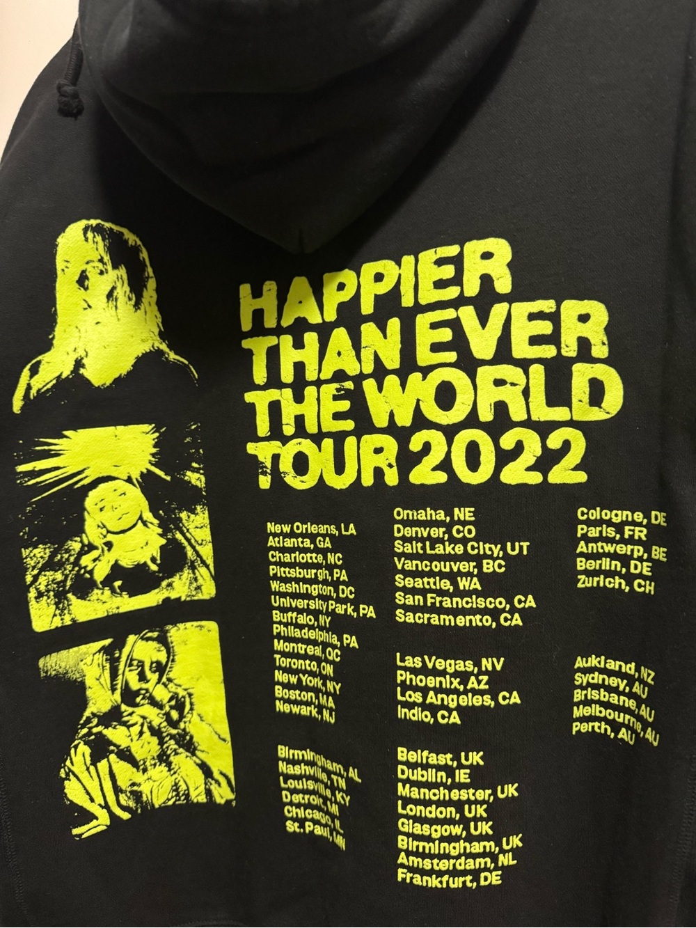 Billie Eilish “Happier than Ever” World Tour 2022 Hoodie - EUC - Size L - Unisex